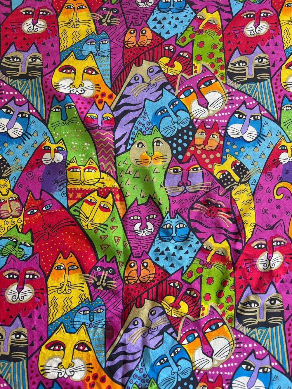Vintage Laurel Burch Scarf Fantasticats Cat Print Square Silk Scarf